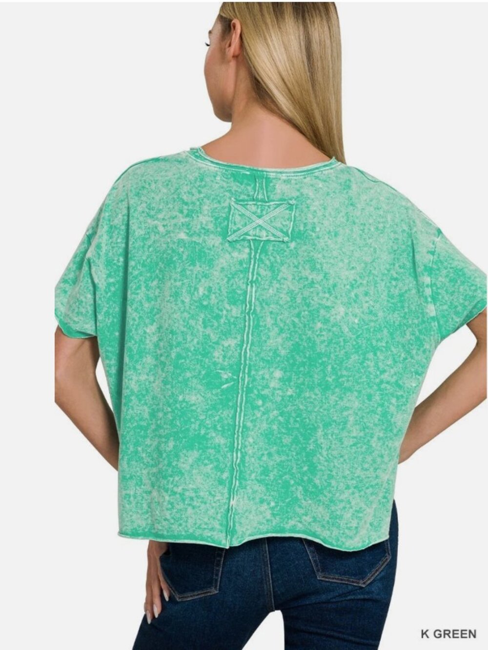 NEW Zenana Halo Washed Cotton Short Sleeve Top L/XL - Picture 3 of 3